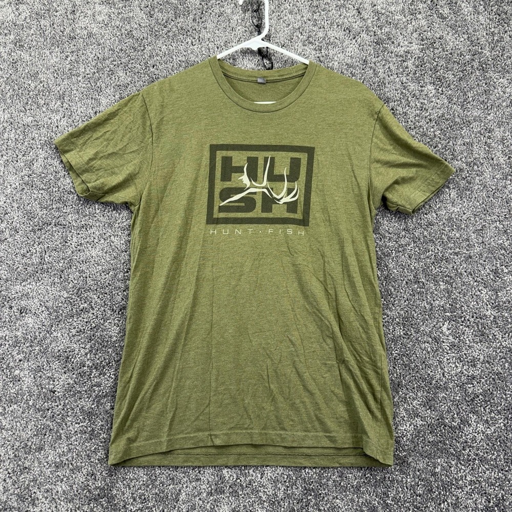 Hush Shirt Mens Medium Green Short Sleeve Hunt Fish Graphic Tee Outdoor Hunting